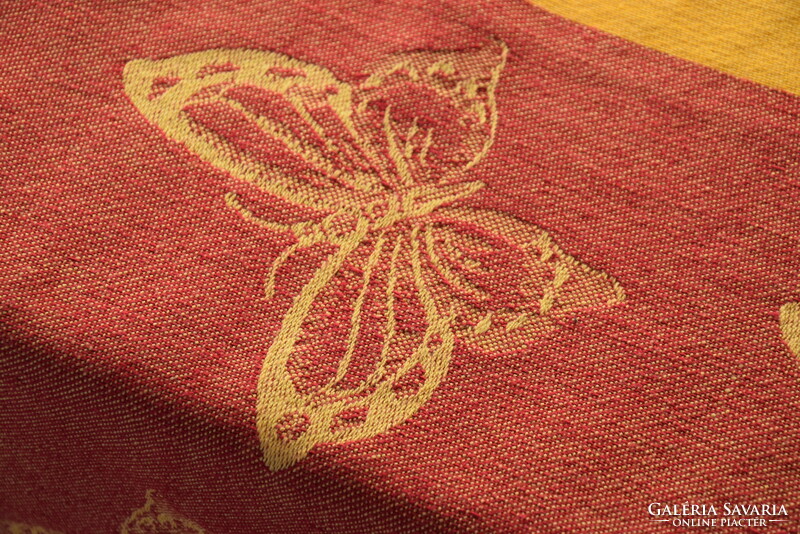 Régi Vastag damaszt asztalterítő terítő abrosz lepke pillangó 141 x 141