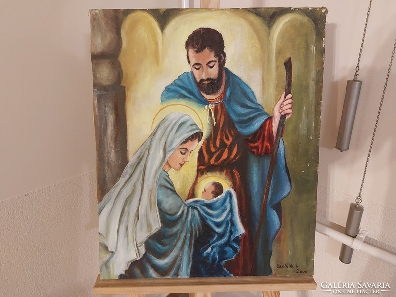 (K) Szignózott vallásos festmény 49x60 cm