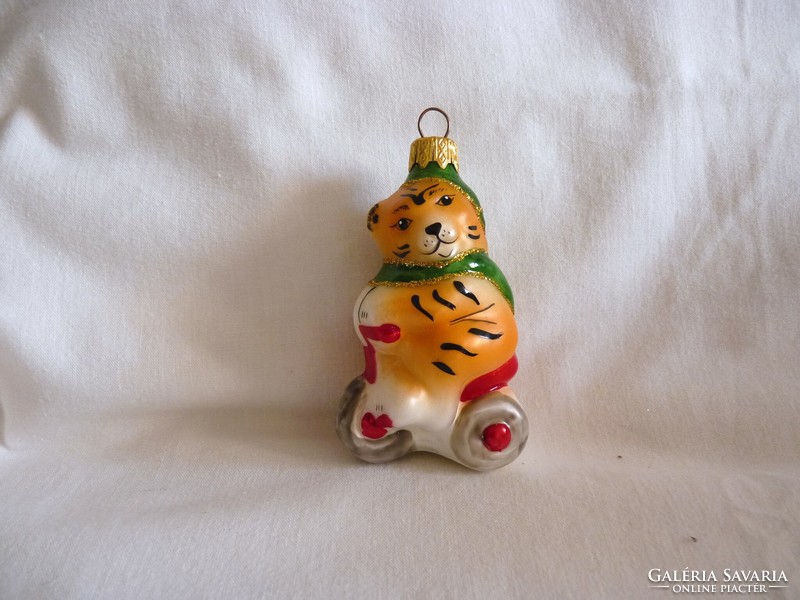 Retro-style glass Christmas tree decoration - with a tiger engine!