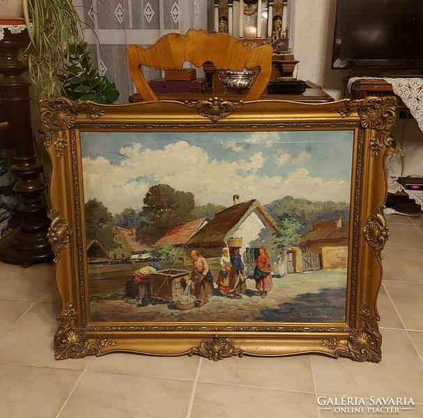 Antique beautiful painting peasant life picture!