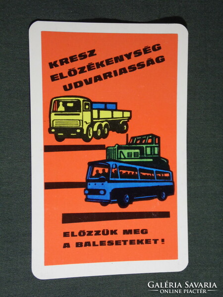Kártyanaptár,SZOT munkavédelmi osztály,grafikai rajzos, balesetmegelőzés, autóbusz,autó, 1975,   (5)
