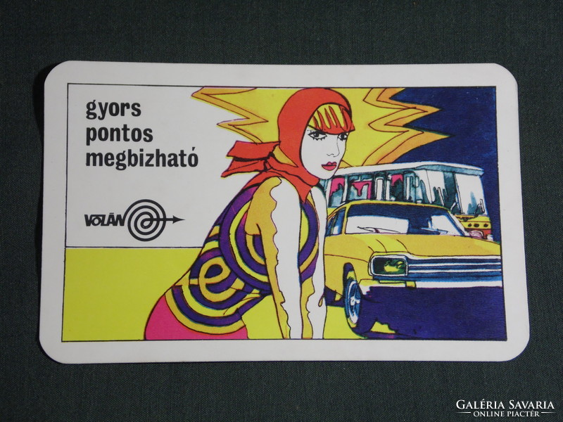 Kártyanaptár, Volán vállalat,Budapest,grafikai rajzos, Ikarus autóbusz, női modell, 1975,   (5)