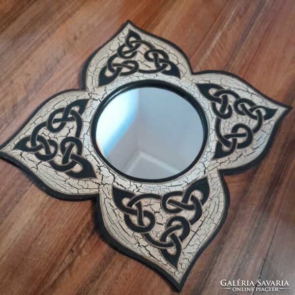 Vintage mirror painted wood with a mirror flower knot motif