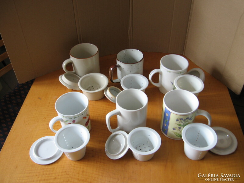 Set of 9 medical tea mugs with filters, lids and lids