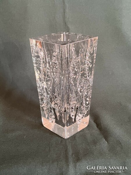 Square pressed designer glass vase 16 cm jg sign. (U0006)