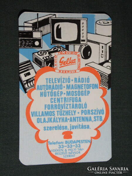 Kártyanaptár, Gelka rádió, televízió háztartásigép szerviz, grafikai rajzos, 1975,   (5)