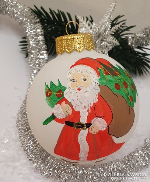 Large glass globe Christmas tree decoration, Santa Claus, hand painted