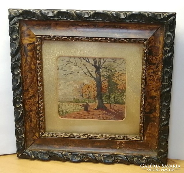 Rock collector. Pin tapestry miniature in a glazed frame