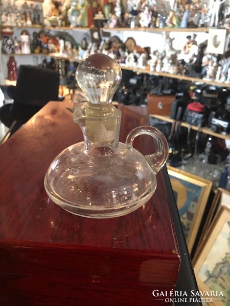 Glass polished decanter, 2.5 dl, old, excellent for collectors. 13 cm.