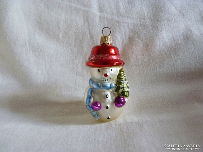 Retro style glass Christmas tree decoration - snowman with pine tree!