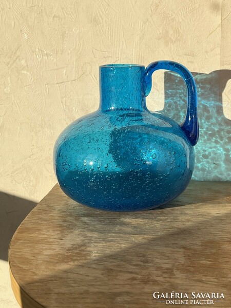 Blue bubble glass jug 14 cm (u0005)