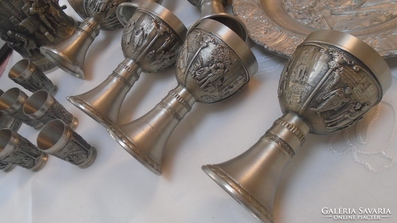 Old pewter objects in one