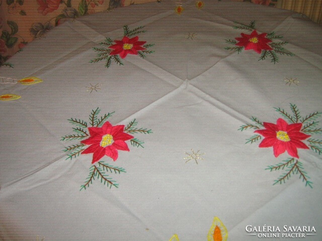 Wonderful hand embroidered light blue needlework tablecloth