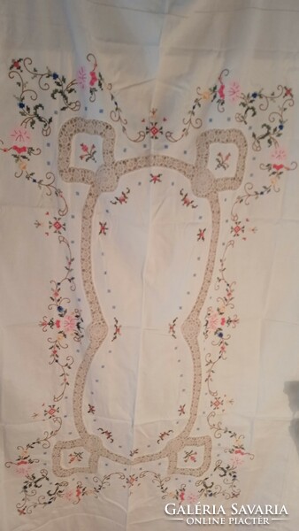 160X120 embroidered + lace tablecloth.