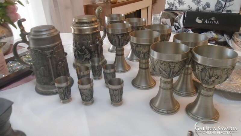 Old pewter objects in one