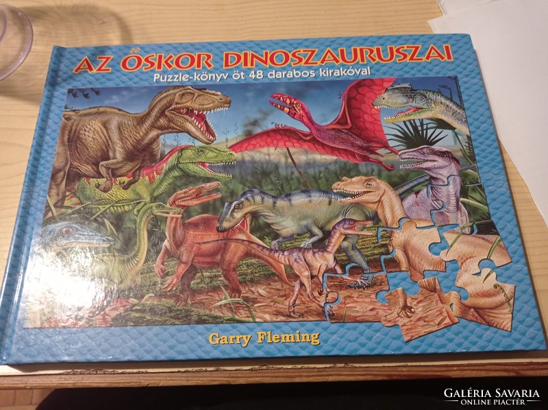 Dino puzzle book with gift dino figure/5 puzzles/