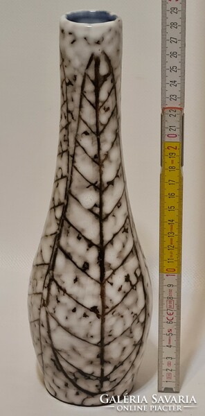 Hódmezővásárhely, leaf pattern, black, gray glazed ceramic vase (2898)