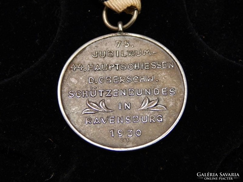 Bundesschießen jubilee pendant 1930 with ravensburg ribbon, silver fineness mark