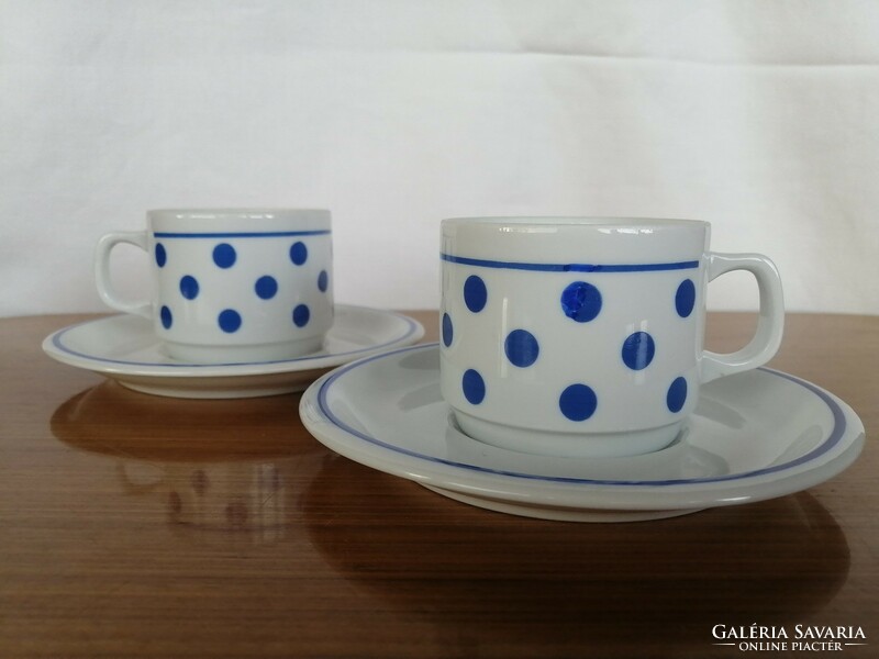 Zsolnay blue polka dot coffee / mocha cup with small plate