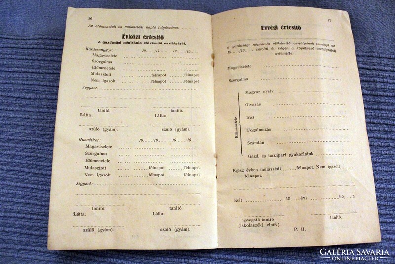 2. világháború korabeli dokumentum - Elemi Népiskolai Könyvecske 1938-1942.