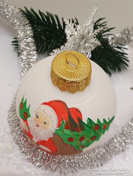 Large glass globe Christmas tree decoration, Santa Claus, hand painted
