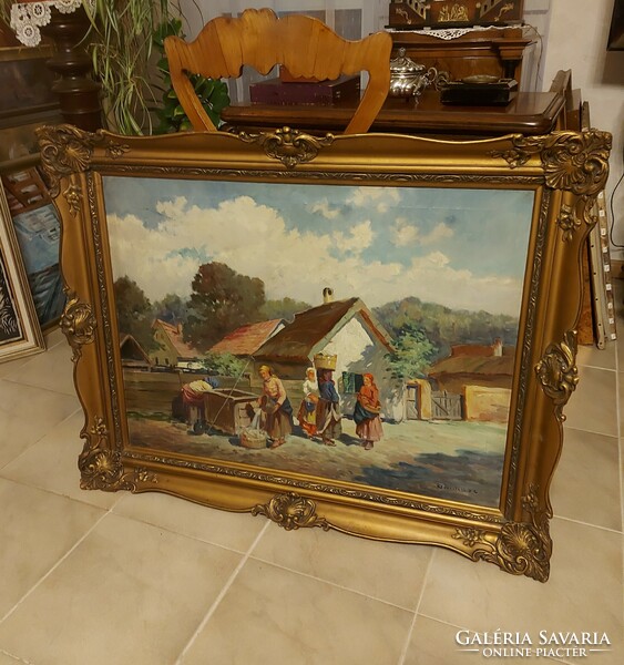 Antique beautiful painting peasant life picture!