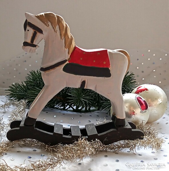 Wooden rocking horse Christmas decoration 15×15cm