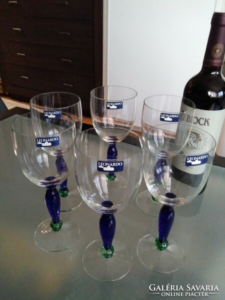 6 leonardo wine glasses with a special blue-green pattern, original mark.