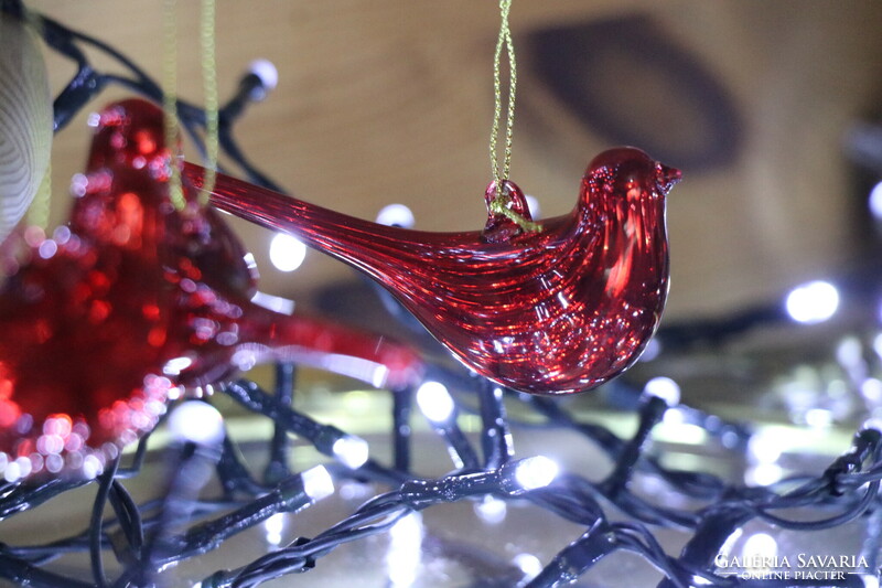6 darab piros  színű üveg madárka karácsonyfadísz III.