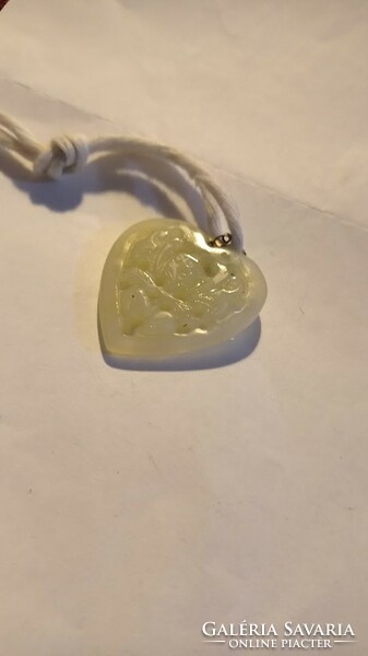 Light green carved mineral pendant, antique style women's jewelry