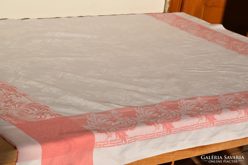 Sosem használt RITKA Antik régi Ünnepi damaszt asztalterítő terítő abrosz 134 x 125