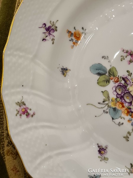 Antique plate from Herend with a rich bouquet of flowers and butterflies