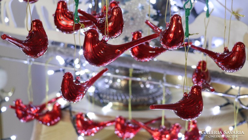 6 Pieces of red glass bird Christmas tree decoration iv.