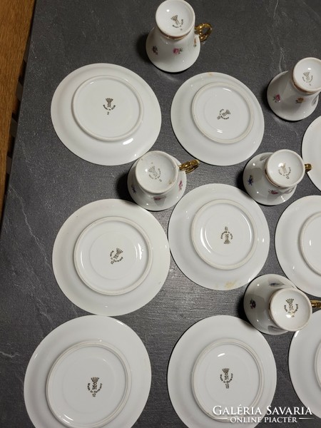 6 csésze 12 alátét Német porcelán aranyozott kávéskészlet