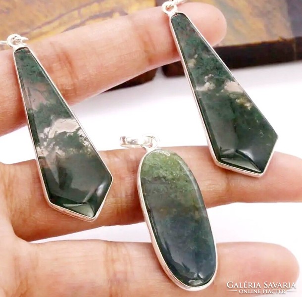 Unique special moss agate pendant ear set