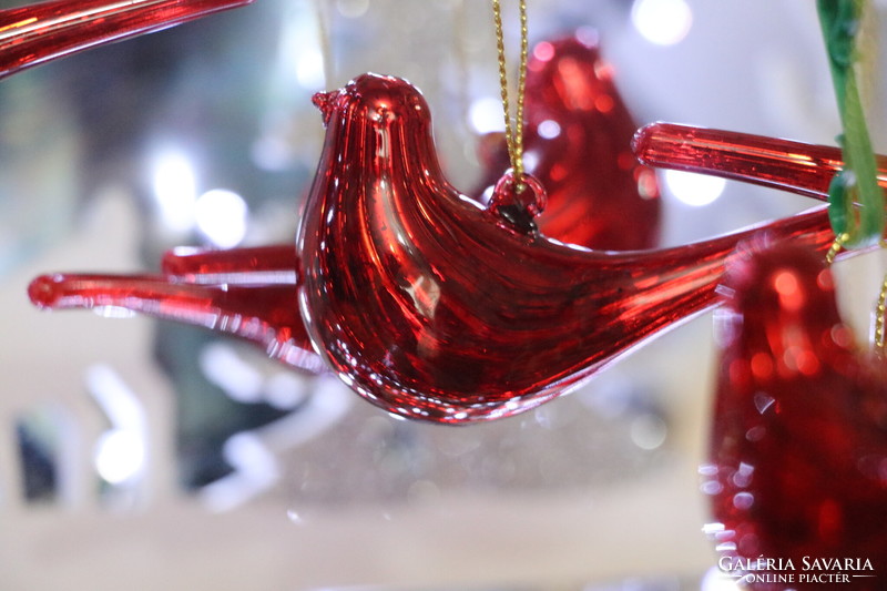 6 Pieces of red glass bird Christmas tree decoration iv.