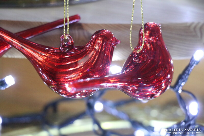 6 Pieces of red glass bird Christmas tree decoration iv.