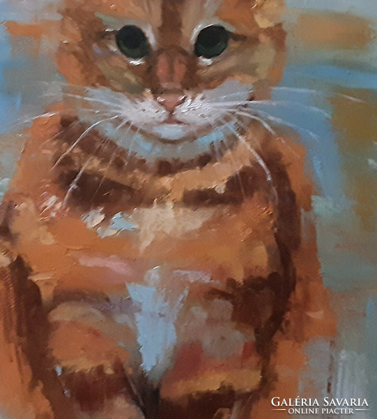 Antyipina Galina: Gyömbér macska, olajfestmény, vászon, festőkés, 40x30cm