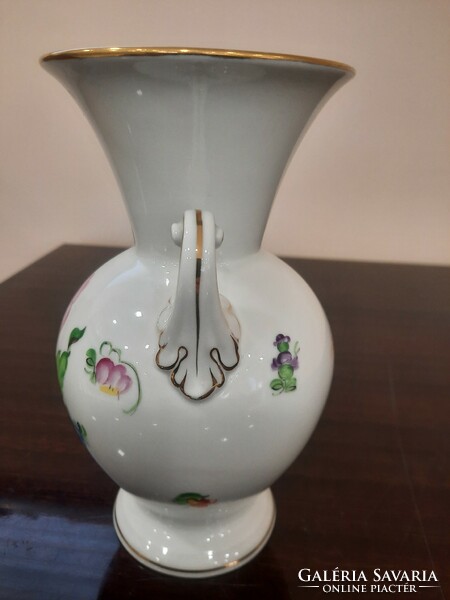 Herendi virágmintás porcelán 2 füles váza