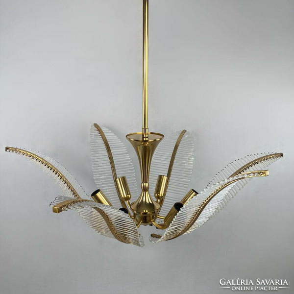 Venini glass palm ceiling chandelier, 70s, Hollywood Regency