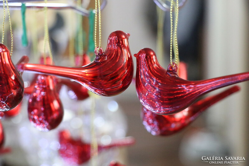 6 Pieces of red glass bird Christmas tree decoration iv.