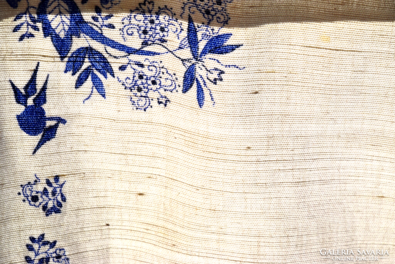Régi antik Népi festett nyomott mintás terítő len vászon asztalterítő abrosz 150 x 128