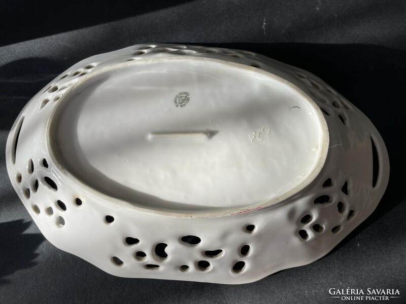 Snow white Czech Victoria porcelain openwork bowl