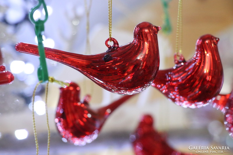 6 Pieces of red glass bird Christmas tree decoration iv.