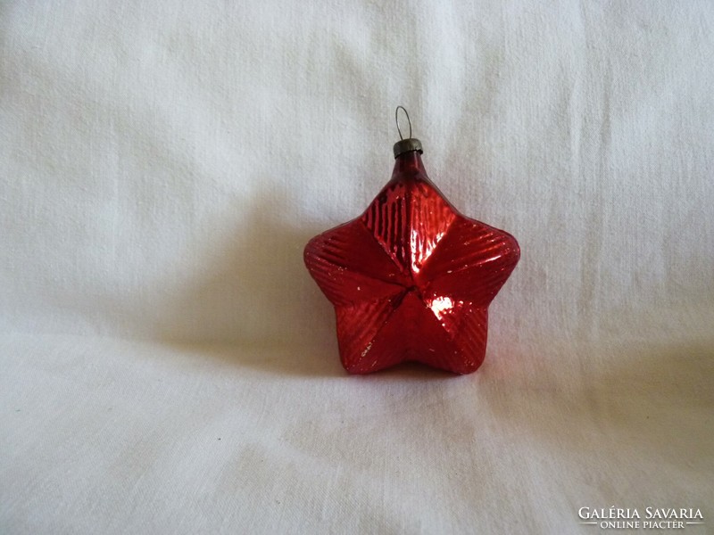 Old glass Christmas tree decoration - red star - 