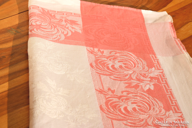 Never used rare antique old festive damask tablecloth table cloth 134 x 125