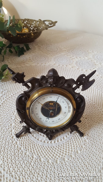 Antique French Victorian cast iron table barometer