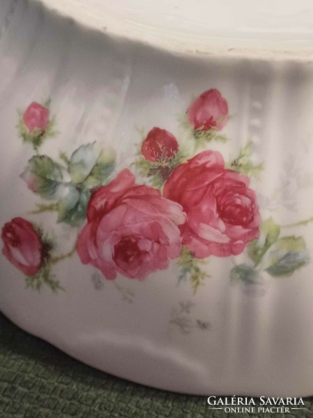 Régi rózsás nagyméretű porcelán komatál-pogácsás tál