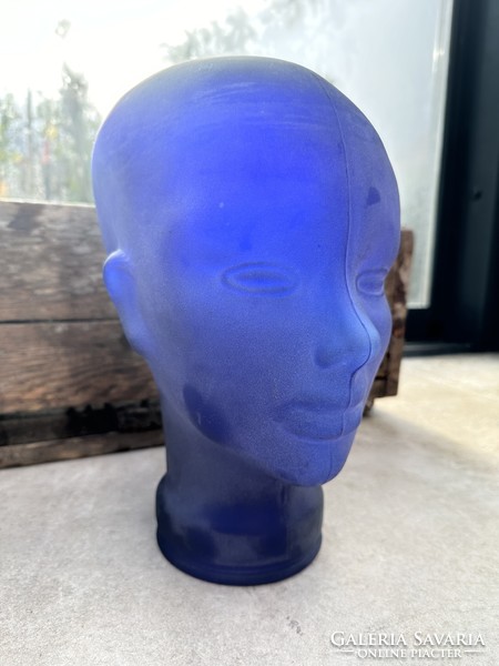 Vintage thick-walled matte cobalt blue glass head