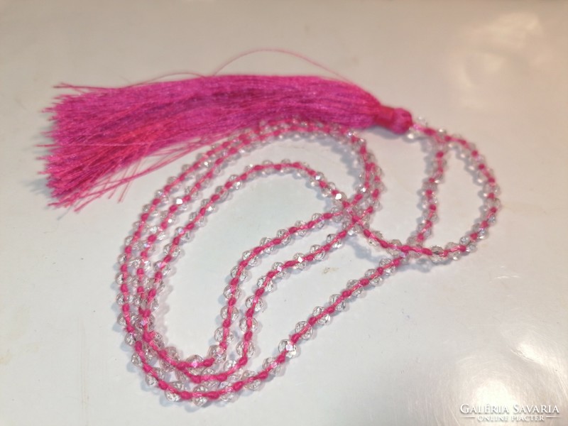 Pink tassel crystal necklace (1118)